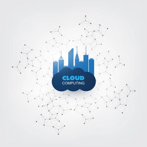 Concepto de diseño de computación en nube: conexiones de red digital, antecedentes tecnológicos — Vector de stock