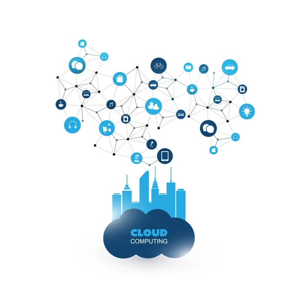 Pilvipalvelujen suunnittelukonsepti kuvakkeilla - digitaaliset verkkoyhteydet, teknologinen tausta — vektorikuva