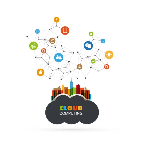 Cloud Computing Design Concept with Icons - Connessioni di rete digitali, background tecnologico — Vettoriale Stock