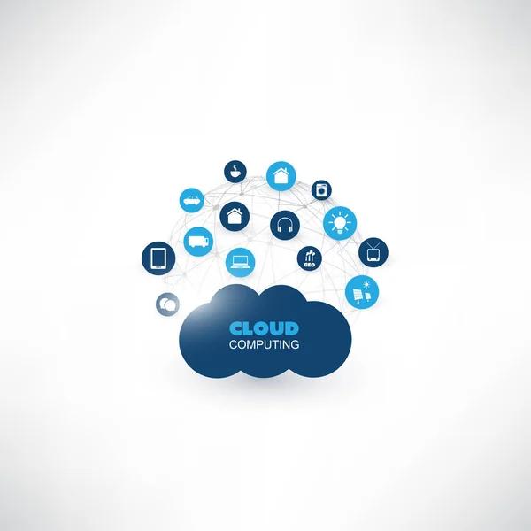 Cloud Computing Design Concept with Icons - Connessioni di rete digitali, background tecnologico — Vettoriale Stock