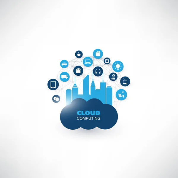 Cloud Computing koncepció ikonok - digitális hálózati kapcsolatok, technológiai háttér — Stock Vector