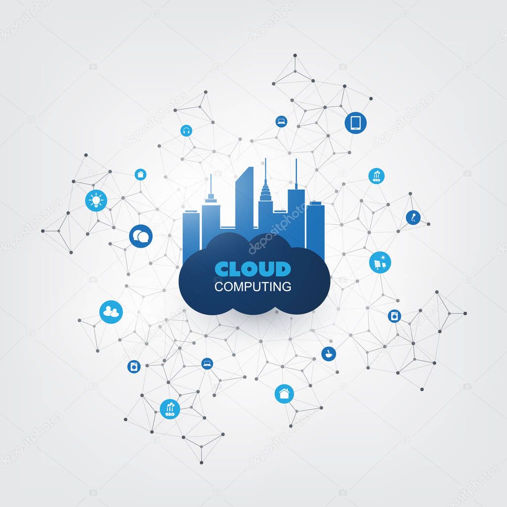 Cloud Computing Design Concept with Icons - Digital Network Connections, Technology Background