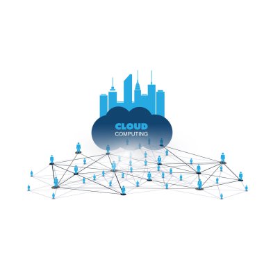 Cloud Computing tasarım konsepti ile kutsal kişilerin resmi ve çerçeve - dijital ağ bağlantıları, teknolojik altyapı ağ