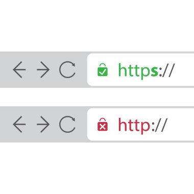 Browser Address Bars Showing Secure and Insecure Web Addresses - Secure Browsing and Connections Trend Concept clipart