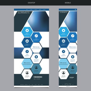 Mavi bir sayfa web sitesi şablonuyla bulanık Header arka plan tasarımı, altıgen desen - masaüstü ve taşınabilir sürümü