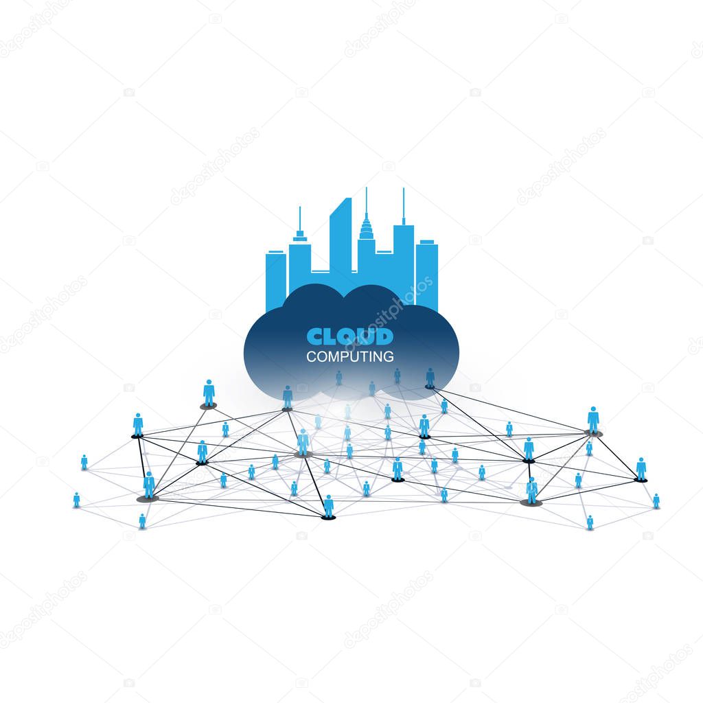 Cloud Computing Design Concept with Icons and Network Frame - Digital Network Connections, Technology Background