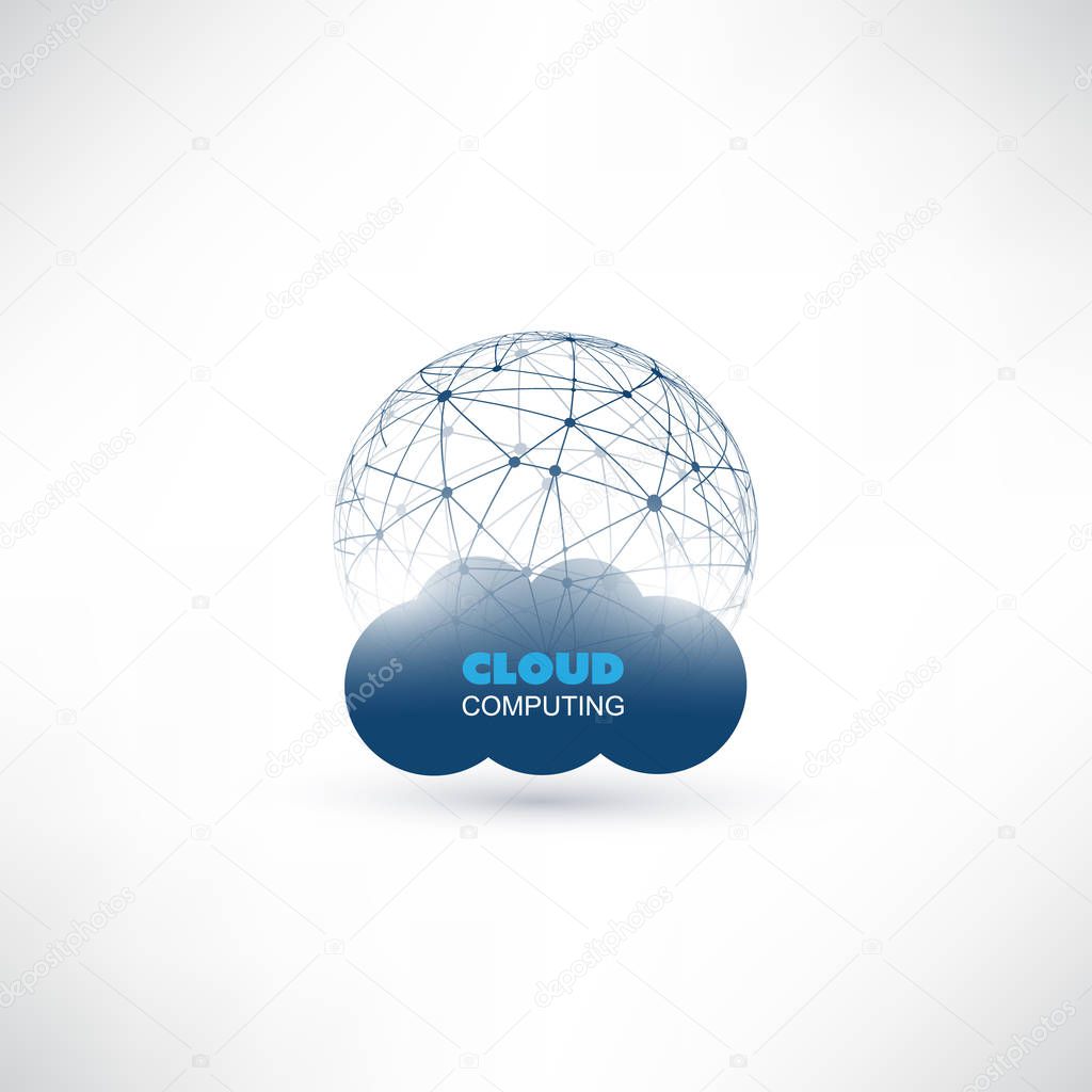 Cloud Computing Design Concept with Wireframe Globe - Digital Network Connections, Technology Background