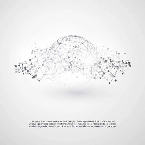 Black and White Modern Minimal Style Cloud Computing, Networks Structure, Telecommunications Concept Design, Network Connections, Transparent Geometric Wireframe — Stock Vector