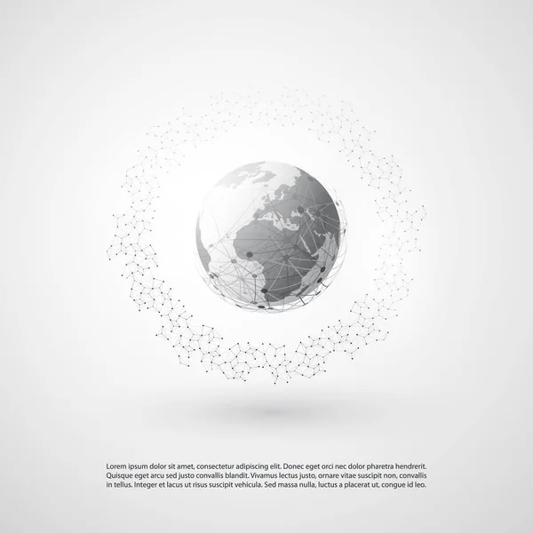 Conception abstraite de concept d'informatique en nuage et de connexions réseau mondiales avec maille géométrique transparente, anneau de cadre métallique — Image vectorielle