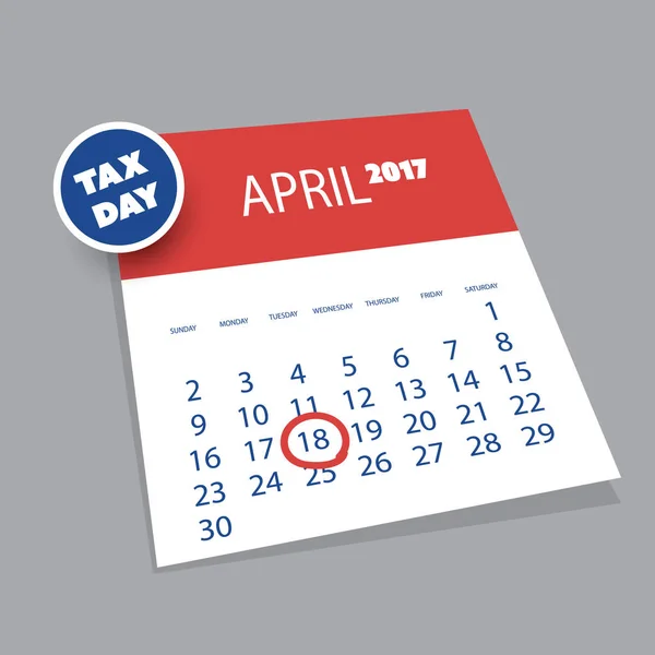 Icono del día de impuestos de EE.UU. - Plantilla de diseño de calendario 3D 2017 — Archivo Imágenes Vectoriales