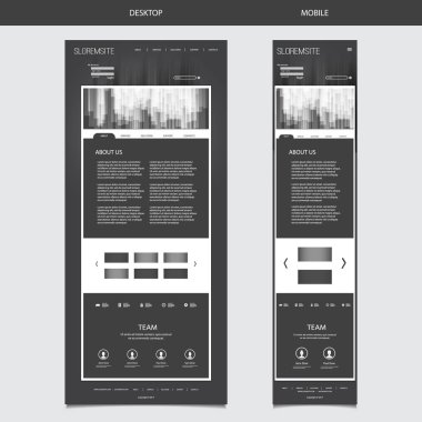 Duyarlı bir sayfa web sitesi şablonu ile arka plan bulanık - çizgili desen Header tasarımı - masaüstü ve taşınabilir yorum