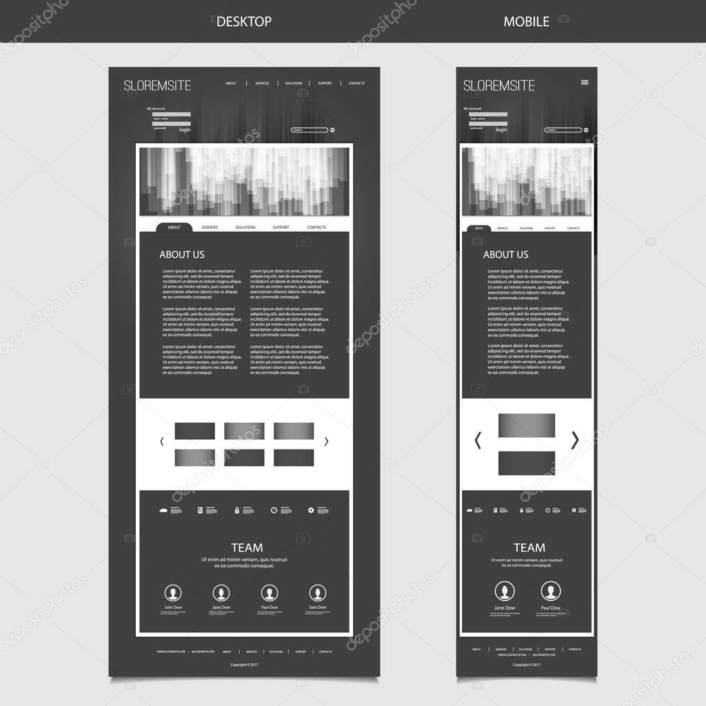 Responsive One Page Website Template with Blurred Background - Stripes Pattern Header Design - Desktop and Mobile Version