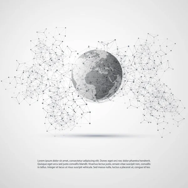 Abstract Cloud Computing and Global Network Connections Concept Design with Transparent Geometric Mesh, Earth Globe — Stock Vector