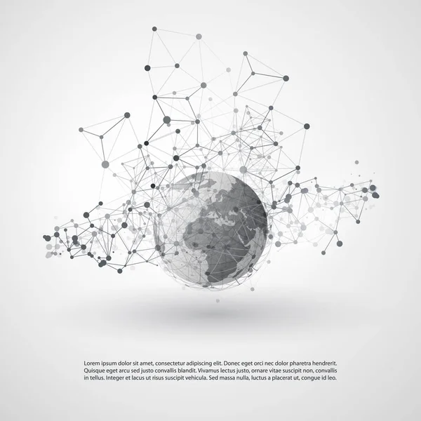 Abstract Cloud Computing and Global Network Connections Concept Design with Transparent Geometric Mesh, Earth Globe - Illustration in Editable Vector Format — Stock Vector
