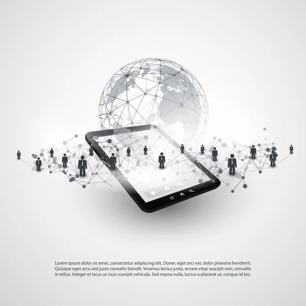 Netzwerke - Geschäftsverbindungen - abstraktes Cloud Computing und globale Netzwerkverbindungskonzepte mit Weltkarte und Tablet-PC — Stockvektor