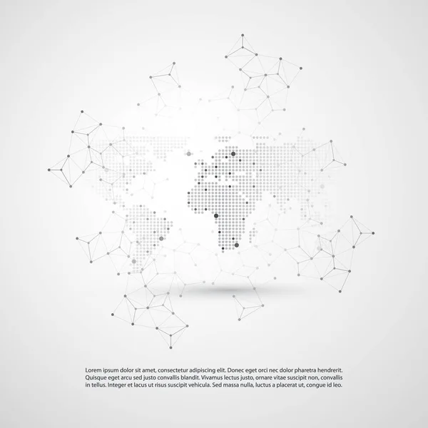 Cloud Computing a sítí s mapa světa - abstraktní globální digitální síťová připojení, koncept technolgií, kreativní Design Element šablony s transparentní geometrickou šedá pletivem — Stockový vektor