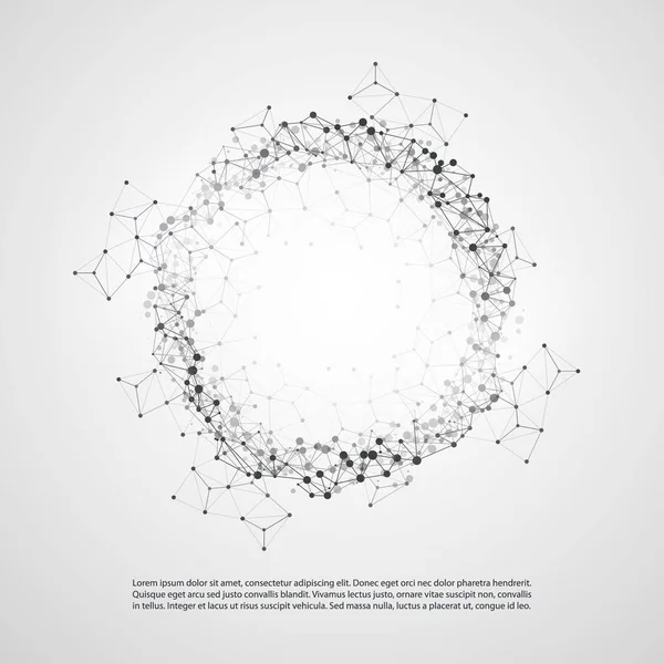 Computación en nube abstracta y conexiones de red globales Concepto de diseño con malla geométrica transparente, anillo de Wireframe — Archivo Imágenes Vectoriales