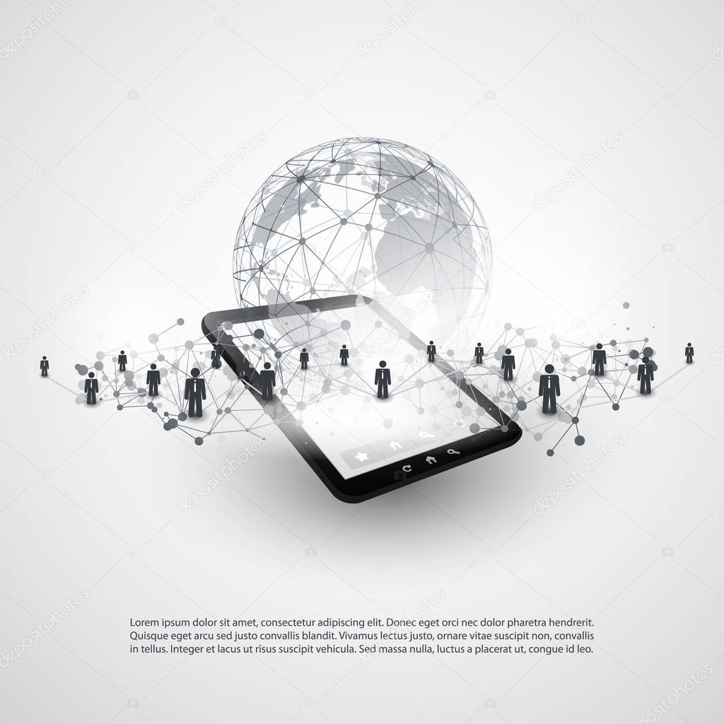 Networks - Business Connections - Abstract Cloud Computing and Global Network Connections Concept Design with World Map and Tablet PC