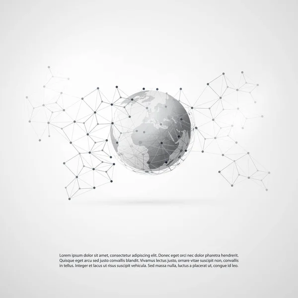 Abstract Cloud Computing and Global Network Connections Concept Design with Transparent Geometric Mesh, Earth Globe — Stock Vector