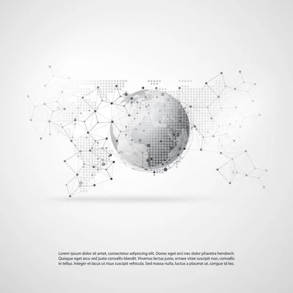 Résumé Cloud Computing et Global Network Connections Concept Design with Transparent Geometric Mesh, Earth Globe — Image vectorielle