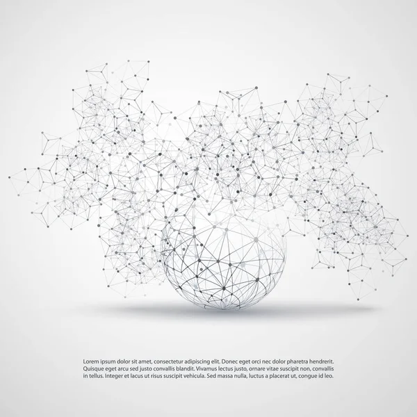 Black and White Modern Minimal Style Cloud Computing, Structure de réseaux, Conception de concepts de télécommunications, Connexions réseau, Wireframe géométrique transparent — Image vectorielle