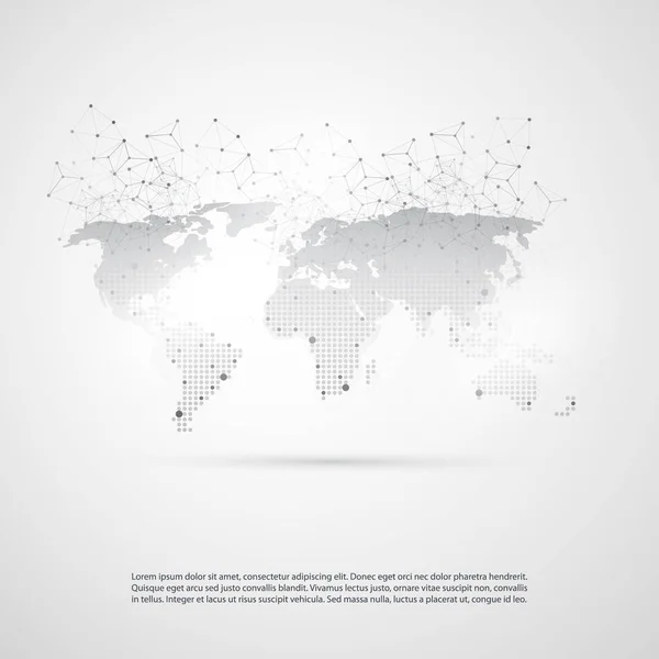 Computação em nuvem e redes com mapa - Resumo de conexões de rede Digital Global, fundo do conceito de tecnologia, modelo de elemento de Design criativo com malha de arame cinza geométricas transparente —  Vetores de Stock