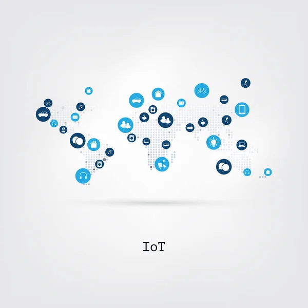 Internet van dingen, Cloud Computing Design Concept met pictogrammen - digitale netwerkverbindingen, technische achtergrond — Stockvector