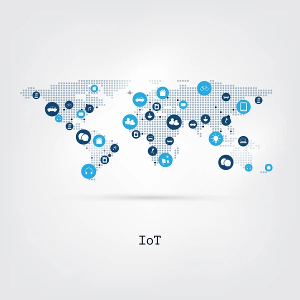 Internet of Things, Cloud Computing Design Concept with Icons - Digital Network Connections, Technology Background — Stock Vector