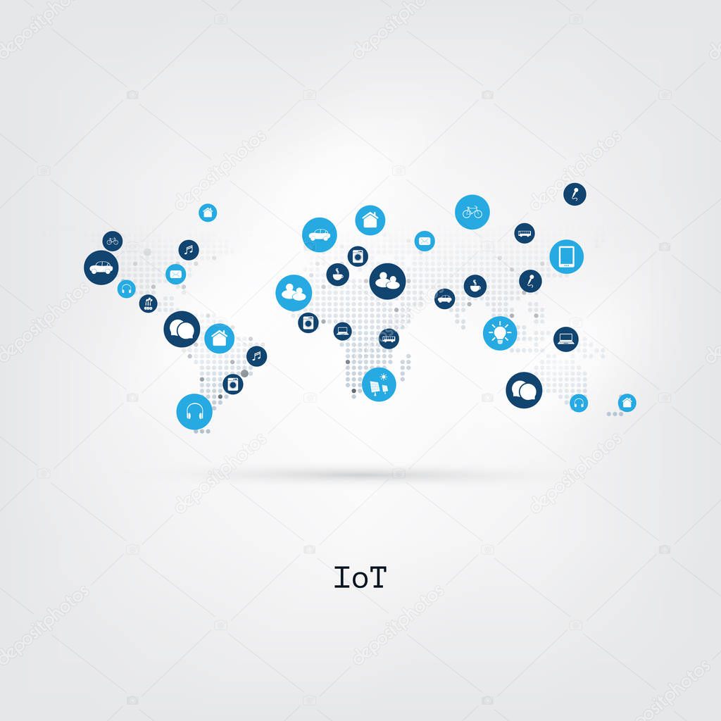 Internet of Things, Cloud Computing Design Concept with Icons - Digital Network Connections, Technology Background