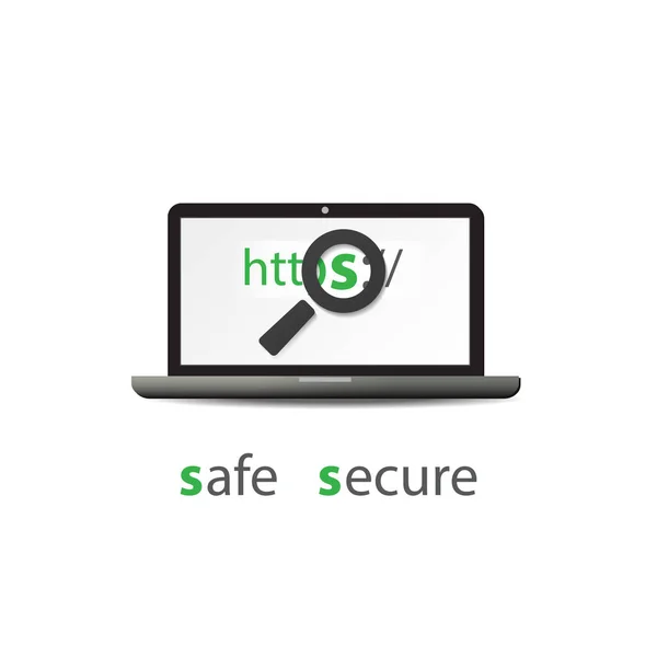 Protocole HTTPS - Navigation sûre et sécurisée sur un ordinateur mobile — Image vectorielle