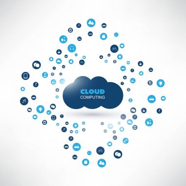 Cloud Computing simgeler - dijital ağ bağlantıları, teknolojik altyapı ile tasarım konsepti
