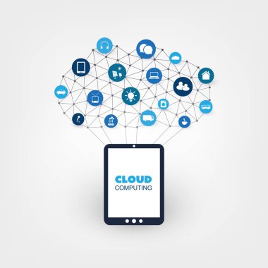 Cloud Computing simgeler - dijital ağ bağlantıları, teknolojik altyapı ile tasarım konsepti