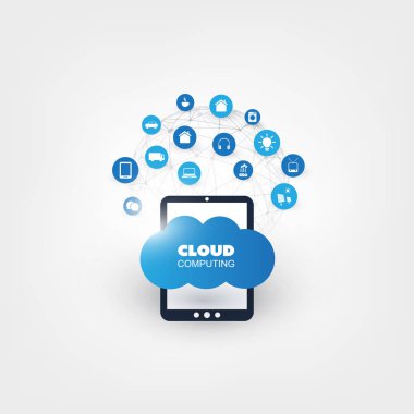 Cloud Computing simgeler - dijital ağ bağlantıları, teknolojik altyapı ile tasarım konsepti