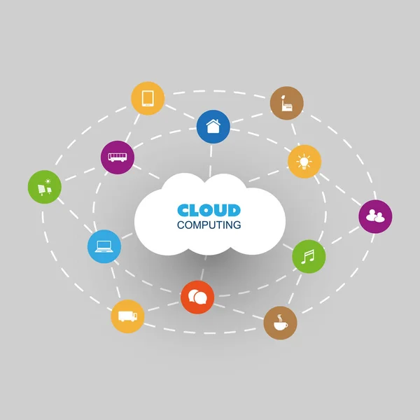 Conceito de Design de Computação em Nuvem com Ícones - Conexões de Rede Digital, Fundo de Tecnologia — Vetor de Stock