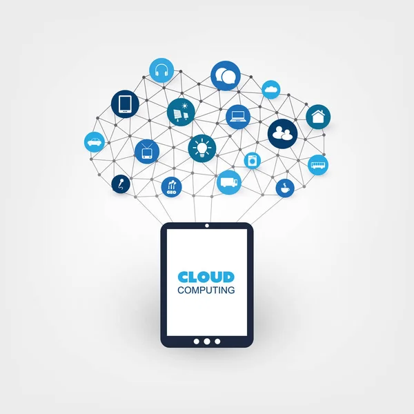 Concept de conception Cloud Computing avec des icônes - Connexions réseau numérique, Contexte technologique — Image vectorielle