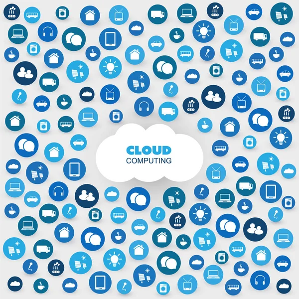 Concepto de diseño de computación en nube con iconos: conexiones de red digital, antecedentes tecnológicos — Vector de stock