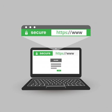HTTPS Protocol - Safe and Secure Browsing on Mobile Computer clipart