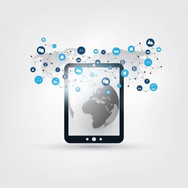 Şey, Internet tasarım konsepti simgeler - dijital ağ bağlantıları, teknolojik altyapı ile bulut