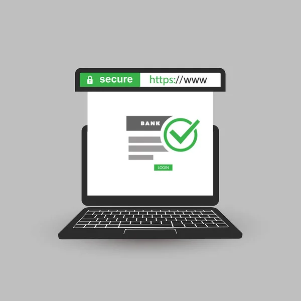 Protocolo HTTPS - Navegação segura e segura no computador móvel — Vetor de Stock