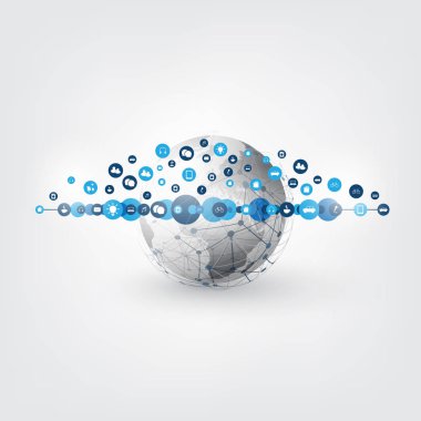 Şey, Internet tasarım konsepti simgeler - dijital ağ bağlantıları, akıllı cihazlar, teknolojik altyapı ile bulut