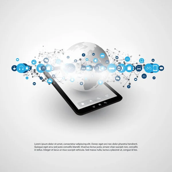 Internet delle cose, Cloud Computing Design Concept with Icons - Connessioni di rete digitali, Contesto tecnologico — Vettoriale Stock
