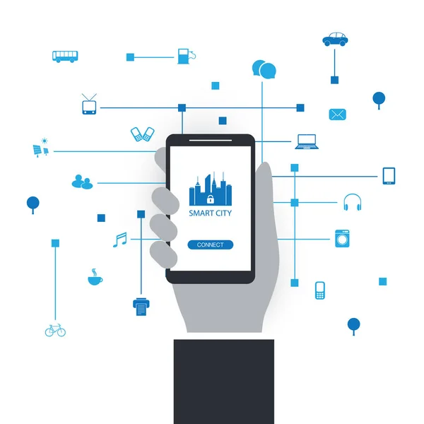 Smart City, Cloud Computing designkoncept med ikoner - Digital nätverksanslutningar, teknik bakgrund — Stock vektor