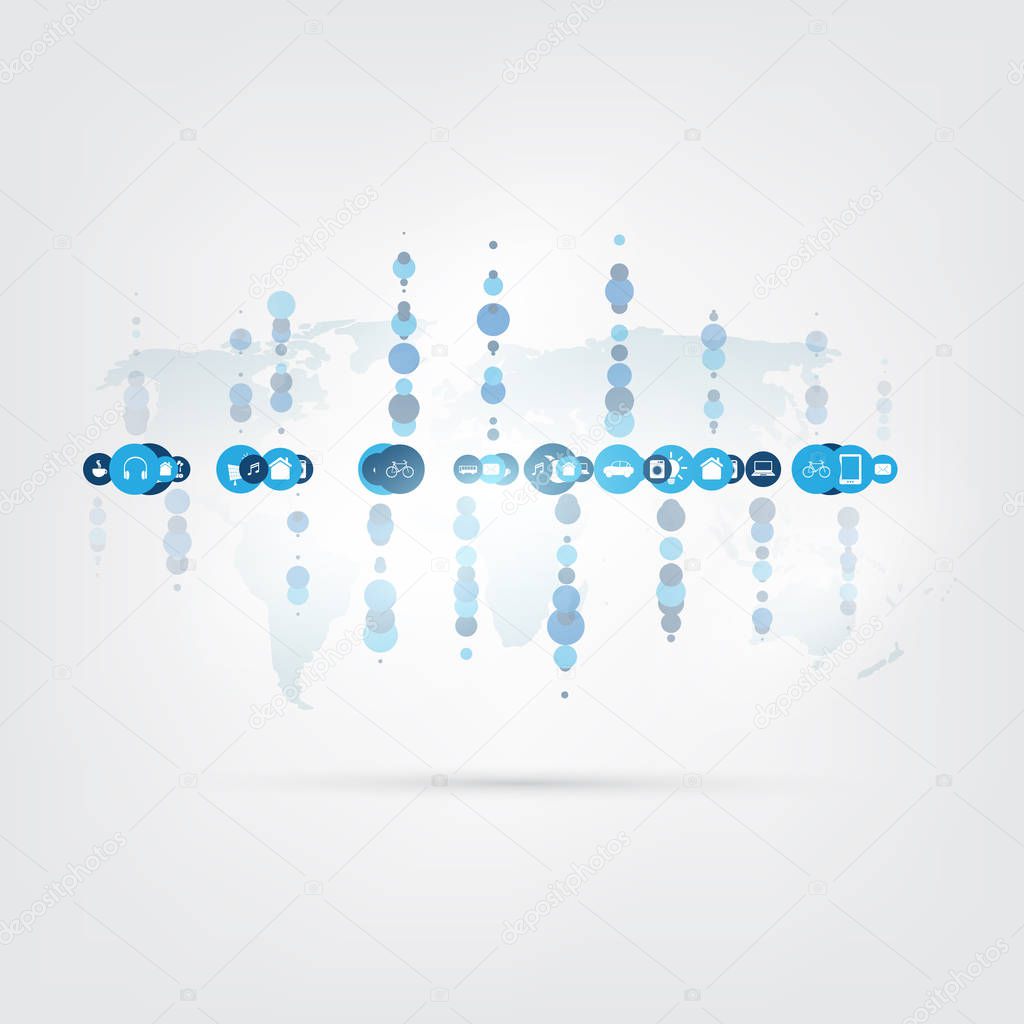 Internet of Things, Cloud Computing Design Concept with Icons - Digital Network Connections, Technology Background 