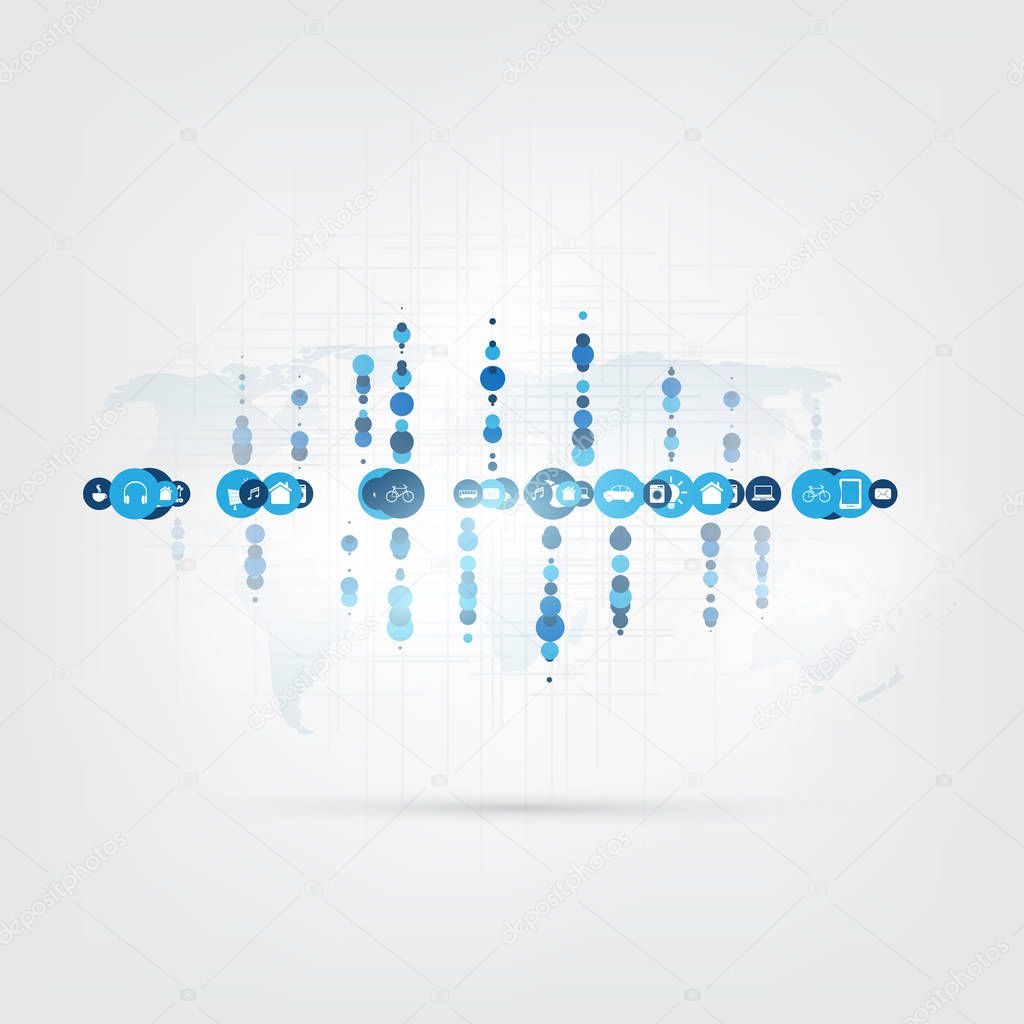 Internet of Things, Cloud Computing Design Concept with Icons - Digital Network Connections, Technology Background 