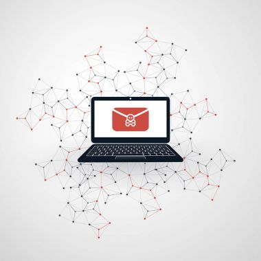 Ağ güvenlik açığı - virüs, Malware, Ransomware, dolandırıcılık, Spam, Phishing, dolandırıcılık, Hacker saldırı - e-posta bu güvenlik konsept tasarımı