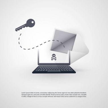 Laptop and Envelope - Backdoor Infection by E-mail - Virus, Malware, Ransomware, Fraud, Spam, Phishing, Email Scam, Hacker Attack - IT Security Concept Design clipart