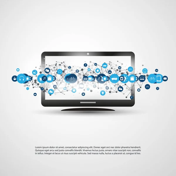 Smart TV, Internet de las cosas, Cloud Computing Design Concept with Icons - Conexiones de red digital, Fondo tecnológico — Vector de stock