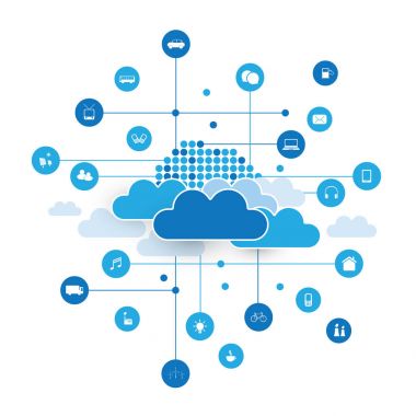 Cloud computing, ağlar tasarım konsepti ile çeşitli dijital cihazlar veya çok Hizmetleri gösteren simgeler