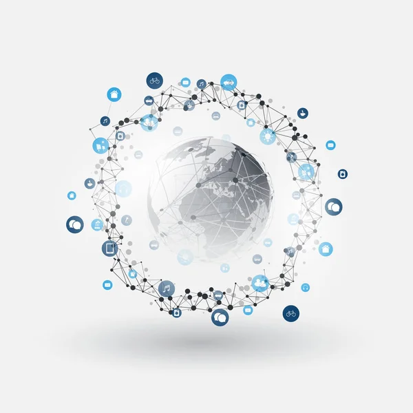 Internet de las Cosas, Concepto de Diseño de Computación en Nube con Iconos - Conexiones de Red Digital, Fondo Tecnológico — Vector de stock