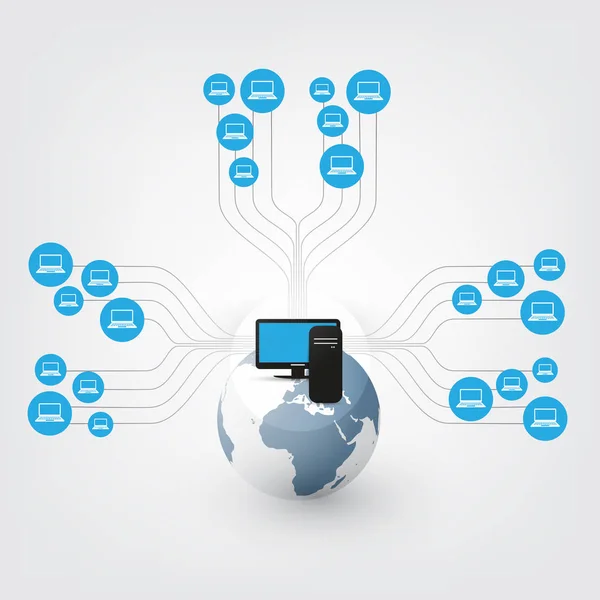 Ağlar - soyut bilgi işlem ve küresel ağ bağlantıları konsept tasarımı dünya Küre ve sunucu bilgisayar ile bulut — Stok Vektör